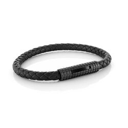 Italgem Black Ip Design Clasp Black Leather Bracelet