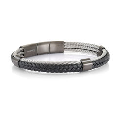 Italgem Cable Gun Ip 2-Way Clasp Black Leather Bracelet
