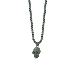 Italgem Gun Ip Matte Skull Pendant with Round Box Necklace